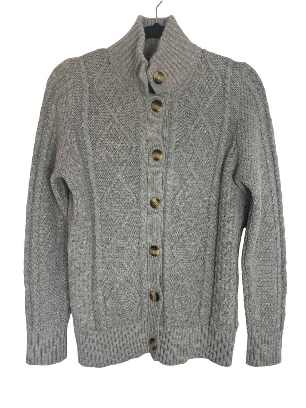 L.L. Bean Women’s Light Gray Wool Blend Cable-Knit Button Medium Cardigan